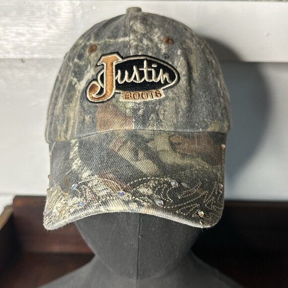 Justin Boots Bling Hat Women’s Rhinestone Cap Camo Flame Stitch M&F Western - Picture 1 of 7
